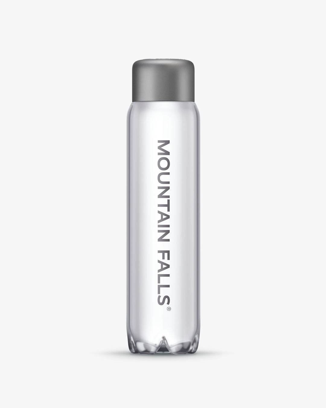 A 500ml clear sparkling mineral water bottle with the brand name 'Mountain Falls' printed on it.