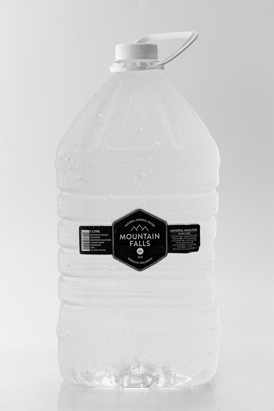 5 litre Mountain Falls Still Natural Mineral Water bottle with handle, premium mineral water sourced in South Africa